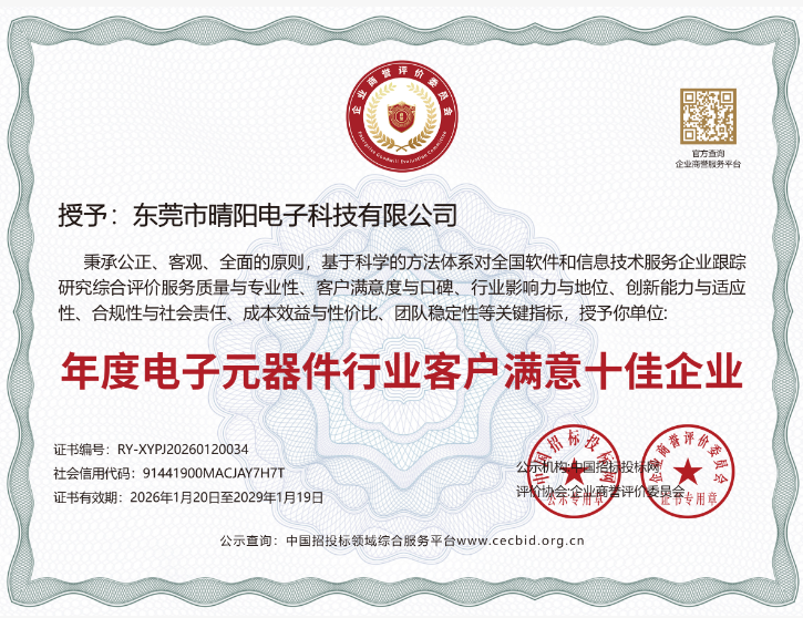 恭喜公司2026年1月获得年度电子元器件行业客户满意十佳企业